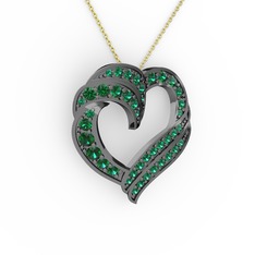 Kalp Kolye - Yeşil kuvars 925 ayar siyah rodyum kaplama gümüş kolye (40 cm gümüş rolo zincir) #1eum8t6