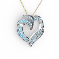 Akuamarin 14 ayar beyaz altın kolye (40 cm gümüş rolo zincir)