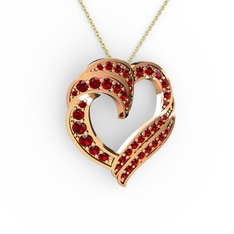 Kalp Kolye - Garnet 18 ayar rose altın kolye (40 cm altın rolo zincir) #1g4bbi4