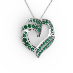 Kalp Kolye - Yeşil kuvars 8 ayar beyaz altın kolye (40 cm gümüş rolo zincir) #1gt9qjl