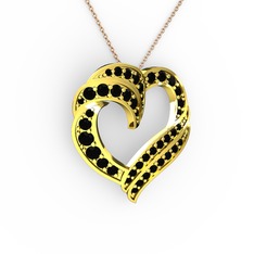Kalp Kolye - Siyah zirkon 18 ayar altın kolye (40 cm rose altın rolo zincir) #1j4189i