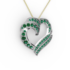 Kalp Kolye - Yeşil kuvars 14 ayar beyaz altın kolye (40 cm gümüş rolo zincir) #1j9k7md
