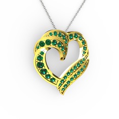 Kalp Kolye - Yeşil kuvars 18 ayar altın kolye (40 cm gümüş rolo zincir) #1l82tri