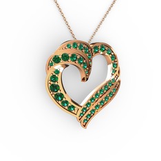 Kalp Kolye - Yeşil kuvars 8 ayar rose altın kolye (40 cm rose altın rolo zincir) #1o1du6s