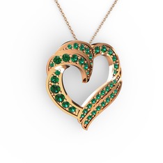 Kalp Kolye - Yeşil kuvars 925 ayar rose altın kaplama gümüş kolye (40 cm gümüş rolo zincir) #1pm4vb4