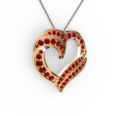 Kalp Kolye - Garnet 14 ayar rose altın kolye (40 cm gümüş rolo zincir) #1qb414
