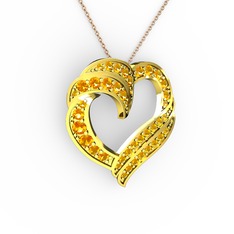 Kalp Kolye - Sitrin 14 ayar altın kolye (40 cm rose altın rolo zincir) #1r936hs