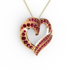 Kalp Kolye - Rodolit garnet 18 ayar rose altın kolye (40 cm altın rolo zincir) #1tx0e5g