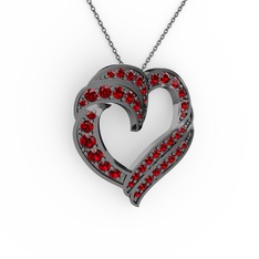 Kalp Kolye - Garnet 925 ayar siyah rodyum kaplama gümüş kolye (40 cm gümüş rolo zincir) #1uf0rh9