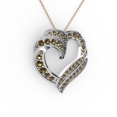 Dumanlı kuvars 8 ayar beyaz altın kolye (40 cm rose altın rolo zincir)