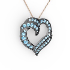 Kalp Kolye - Akuamarin 925 ayar siyah rodyum kaplama gümüş kolye (40 cm gümüş rolo zincir) #1uqbb5o