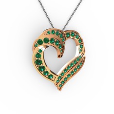 Kalp Kolye - Yeşil kuvars 8 ayar rose altın kolye (40 cm gümüş rolo zincir) #1veuklm