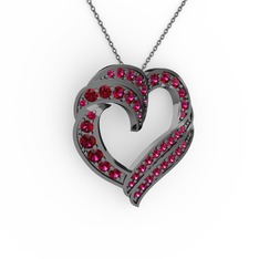 Rodolit garnet 925 ayar siyah rodyum kaplama gümüş kolye (40 cm gümüş rolo zincir)