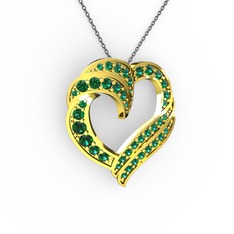 Kalp Kolye - Yeşil kuvars 18 ayar altın kolye (40 cm gümüş rolo zincir) #1w571sj