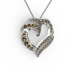 Dumanlı kuvars 8 ayar beyaz altın kolye (40 cm gümüş rolo zincir)