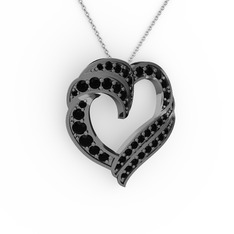 Kalp Kolye - Siyah zirkon 925 ayar siyah rodyum kaplama gümüş kolye (40 cm beyaz altın rolo zincir) #1wxzckq