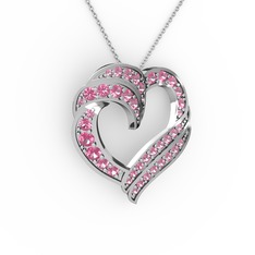 Kalp Kolye - Pembe kuvars 925 ayar gümüş kolye (40 cm beyaz altın rolo zincir) #1xkzjzg