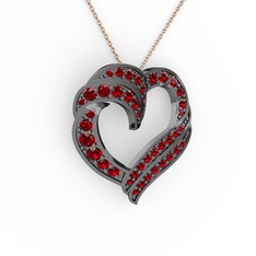 Kalp Kolye - Garnet 925 ayar siyah rodyum kaplama gümüş kolye (40 cm rose altın rolo zincir) #1yfh7mx