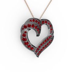 Kalp Kolye - Garnet 925 ayar siyah rodyum kaplama gümüş kolye (40 cm gümüş rolo zincir) #2aipoq
