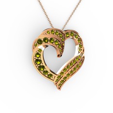 Kalp Kolye - Peridot 18 ayar rose altın kolye (40 cm rose altın rolo zincir) #3ykbrz