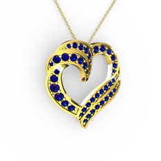 Lab safir 14 ayar altın kolye (40 cm gümüş rolo zincir)