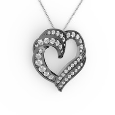 Kalp Kolye - Swarovski 925 ayar siyah rodyum kaplama gümüş kolye (40 cm beyaz altın rolo zincir) #5bz9cv