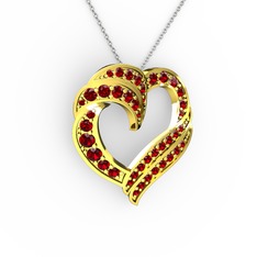 Kalp Kolye - Garnet 14 ayar altın kolye (40 cm beyaz altın rolo zincir) #885947