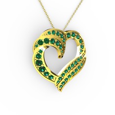 Kalp Kolye - Yeşil kuvars 18 ayar altın kolye (40 cm gümüş rolo zincir) #besj3t