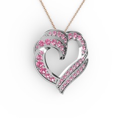 Kalp Kolye - Pembe kuvars 14 ayar beyaz altın kolye (40 cm rose altın rolo zincir) #bf2lfs