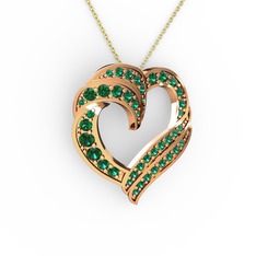 Kalp Kolye - Yeşil kuvars 925 ayar rose altın kaplama gümüş kolye (40 cm altın rolo zincir) #caamwo