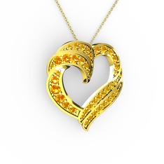 Kalp Kolye - Sitrin 14 ayar altın kolye (40 cm gümüş rolo zincir) #d1za5v