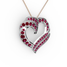 Rodolit garnet 14 ayar beyaz altın kolye (40 cm rose altın rolo zincir)