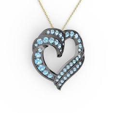 Kalp Kolye - Akuamarin 925 ayar siyah rodyum kaplama gümüş kolye (40 cm altın rolo zincir) #gb6vvy