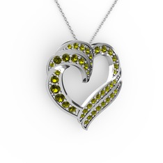 Kalp Kolye - Peridot 8 ayar beyaz altın kolye (40 cm gümüş rolo zincir) #irj8nj