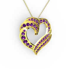 Kalp Kolye - Ametist 18 ayar altın kolye (40 cm altın rolo zincir) #jcu8yo