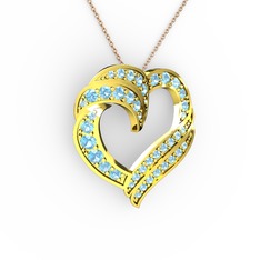 Kalp Kolye - Akuamarin 14 ayar altın kolye (40 cm rose altın rolo zincir) #oqlom