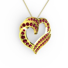 Kalp Kolye - Rodolit garnet 14 ayar altın kolye (40 cm gümüş rolo zincir) #orjr0t