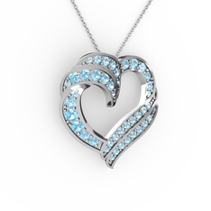 Kalp Kolye - Akuamarin 14 ayar beyaz altın kolye (40 cm gümüş rolo zincir) #pm6y1l