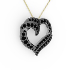 Kalp Kolye - Siyah zirkon 925 ayar siyah rodyum kaplama gümüş kolye (40 cm altın rolo zincir) #qd42lq