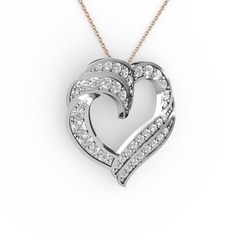 Kalp Kolye - Beyaz zirkon 18 ayar beyaz altın kolye (40 cm gümüş rolo zincir) #rk6vso