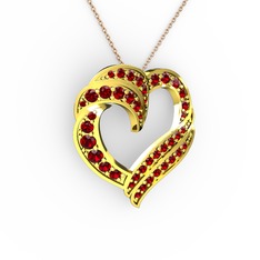 Kalp Kolye - Garnet 18 ayar altın kolye (40 cm rose altın rolo zincir) #rnsj0q