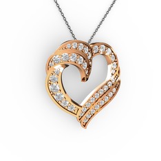 Kalp Kolye - Beyaz zirkon 14 ayar rose altın kolye (40 cm gümüş rolo zincir) #rqar54