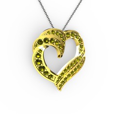 Peridot 14 ayar altın kolye (40 cm gümüş rolo zincir)