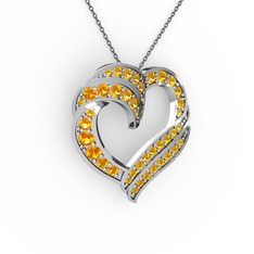 Kalp Kolye - Sitrin 8 ayar beyaz altın kolye (40 cm gümüş rolo zincir) #tx4hjk