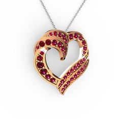 Kalp Kolye - Rodolit garnet 14 ayar rose altın kolye (40 cm beyaz altın rolo zincir) #udhvzt