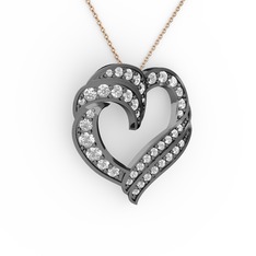 Kalp Kolye - Beyaz zirkon 925 ayar siyah rodyum kaplama gümüş kolye (40 cm gümüş rolo zincir) #ued1e2