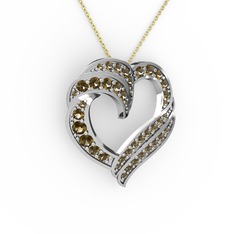 Dumanlı kuvars 14 ayar beyaz altın kolye (40 cm altın rolo zincir)