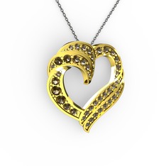 Kalp Kolye - Dumanlı kuvars 8 ayar altın kolye (40 cm gümüş rolo zincir) #v0zlzw