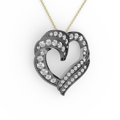 Kalp Kolye - Swarovski 925 ayar siyah rodyum kaplama gümüş kolye (40 cm altın rolo zincir) #ybmkz