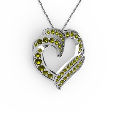Kalp Kolye - Peridot 8 ayar beyaz altın kolye (40 cm gümüş rolo zincir) #zoew48